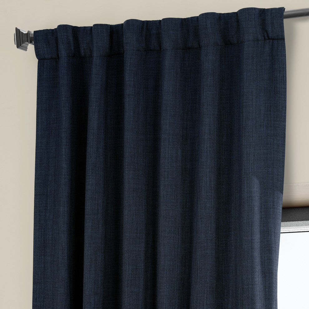 Faux Linen Darkening Curtain Single Panel, Nightfall Navy, 50"x108"