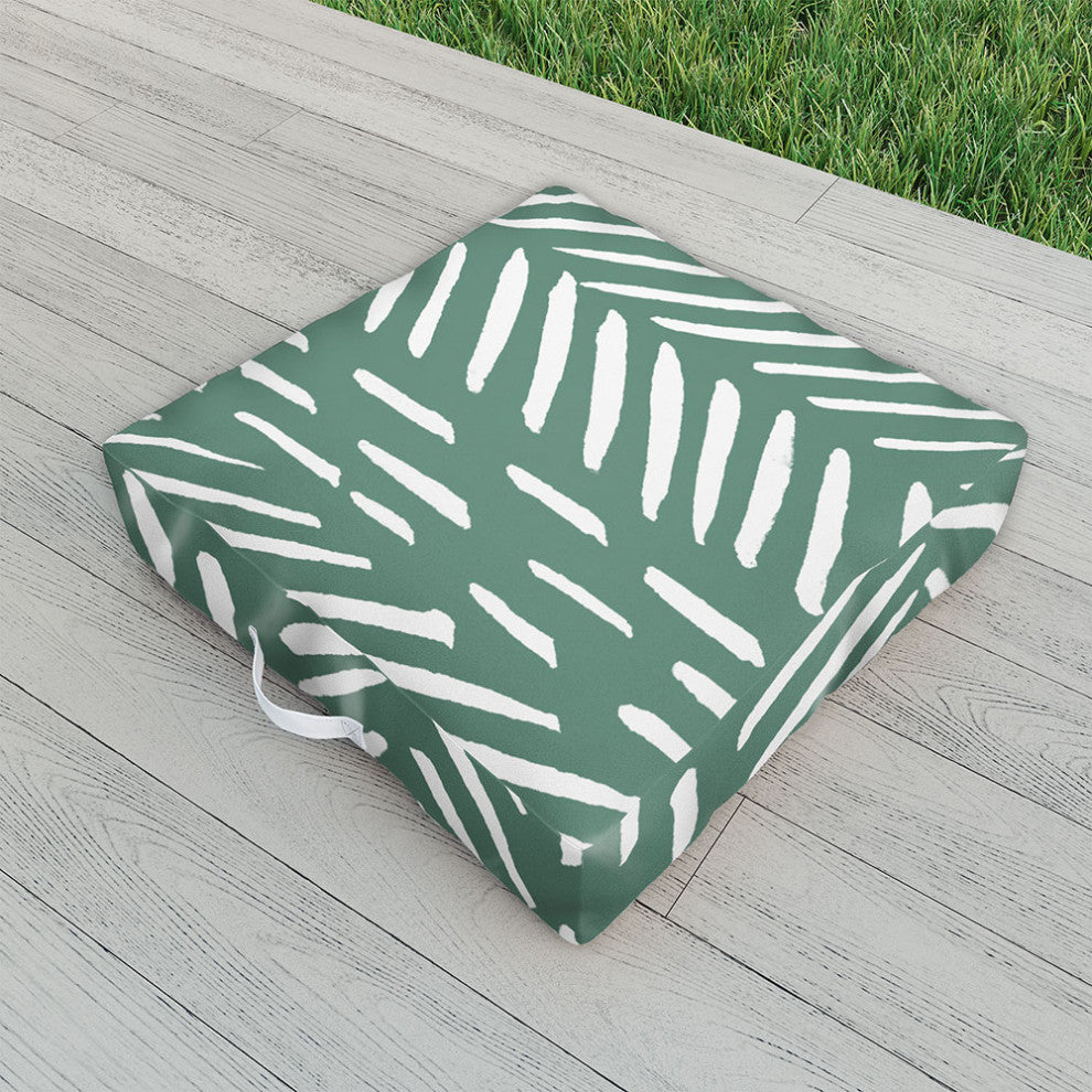 Angela Minca Abstract Herringbone Green Outdoor Floor Cushion