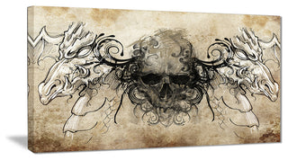 "Human Skull Tattoo Sketch" Digital Art Canvas Print