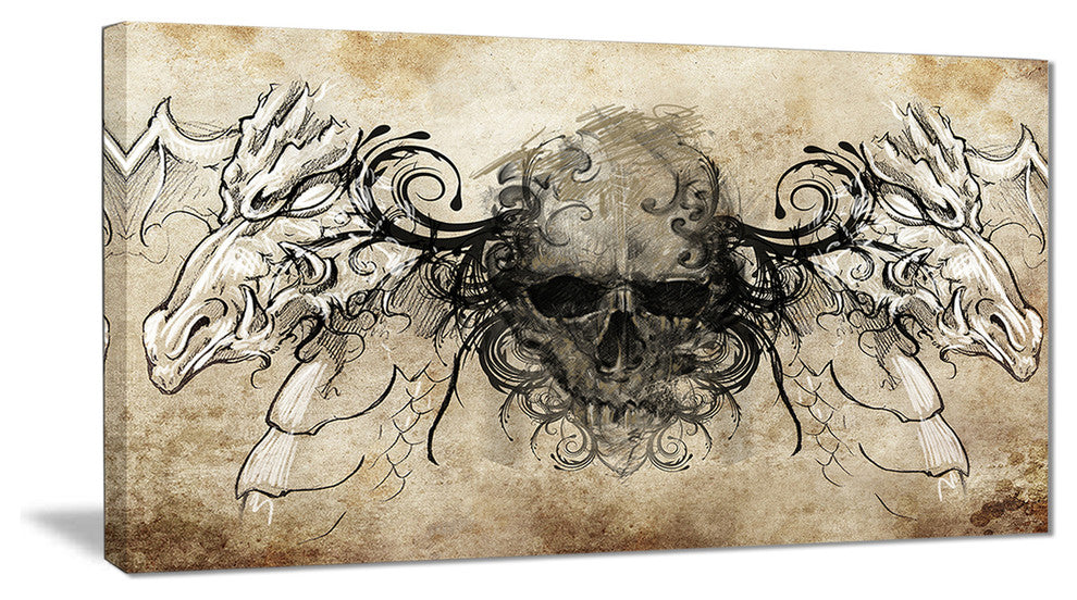 "Human Skull Tattoo Sketch" Digital Art Canvas Print