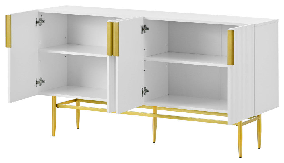 TATEUS 60" Modern Elegant 4-door Sideboard,Gold Metal Handle Storage Cabinet, White