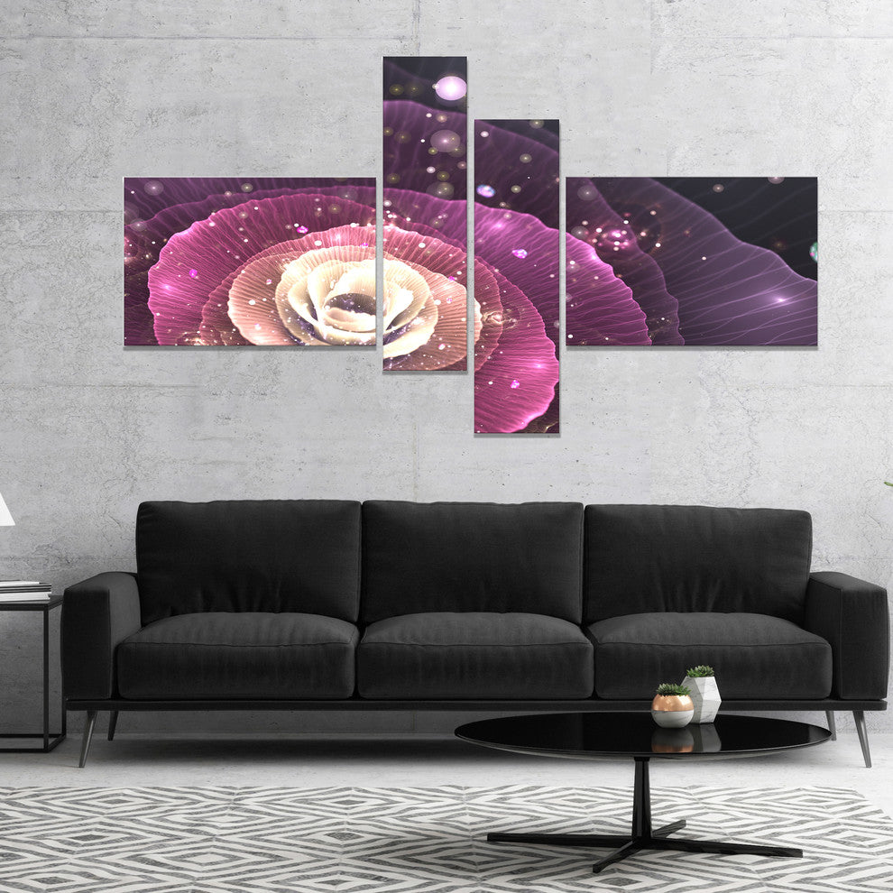 Pink Flower with Sparkles, Floral Art Canvas Print, 60"x32", 4 panels