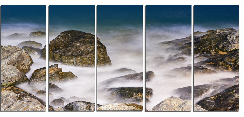 "Rocky Waves At Haeundae Coast Busan" Seascape Wall Art, 5 Panels, 60"x28"