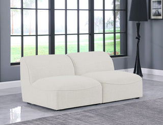 Miramar Linen Textured Fabric Upholstered 2-Piece Modular Sofa, Cream