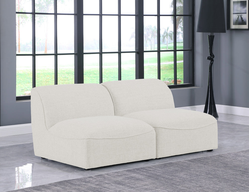 Miramar Linen Textured Fabric Upholstered 2-Piece Modular Sofa, Cream
