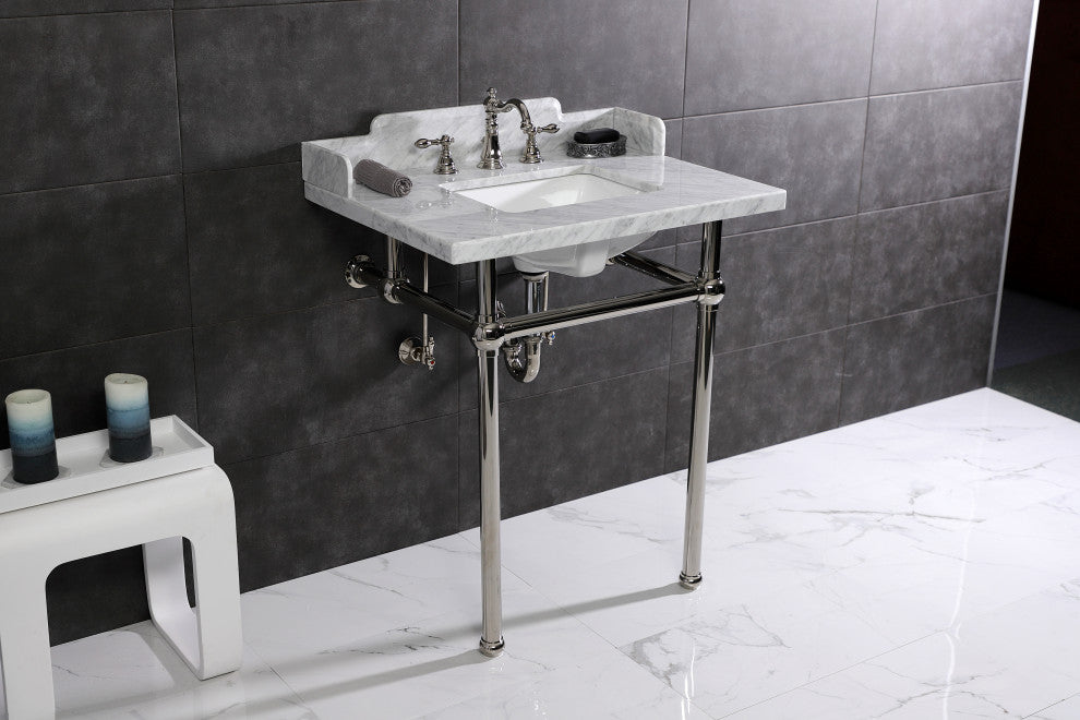 Kingston Brass LMS30MBSQ6 30" Carrara Marble Console Sink, Legs