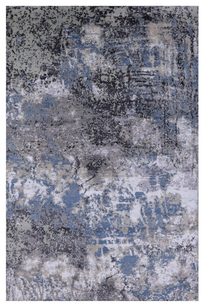 Abstract Wool and Silk Hand Knotted Rug 4' 0" X 6' 1" Q8722