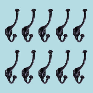 10 Hat Coat Hook Wrought Iron Black |