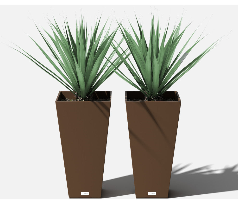 Midland Tall Square Planter, Espresso, 26'', 2 Pack