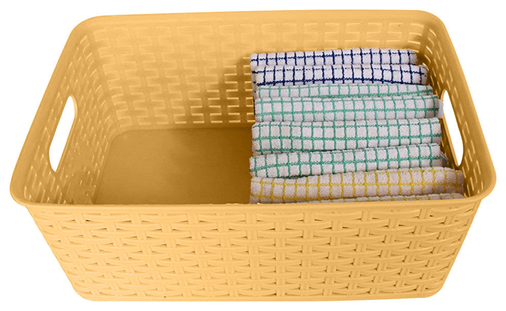 Plastic Rattan Storage Box Basket Organizer, Beige, Large