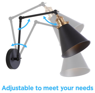 Rover Adjustable Classic Glam Arm Metal LED Wall Sconce, Black, Width: 30"