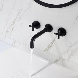 Two Handle Wall Mount Bathroom Sink Faucet with Rough-in Valve, Matte Black