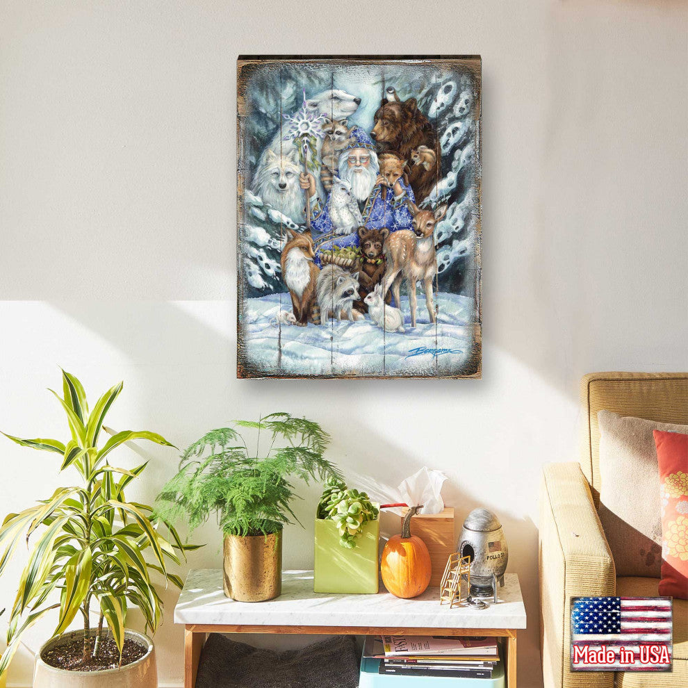 Gather, Peace Father Winter Animals Wooden Wall Art, Large 24x18
