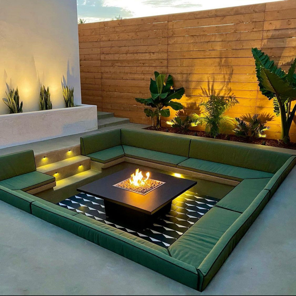 Square Fire Pit Table, 44x44, Chat Height, Propane, Black Powdercoat Top, Bronze