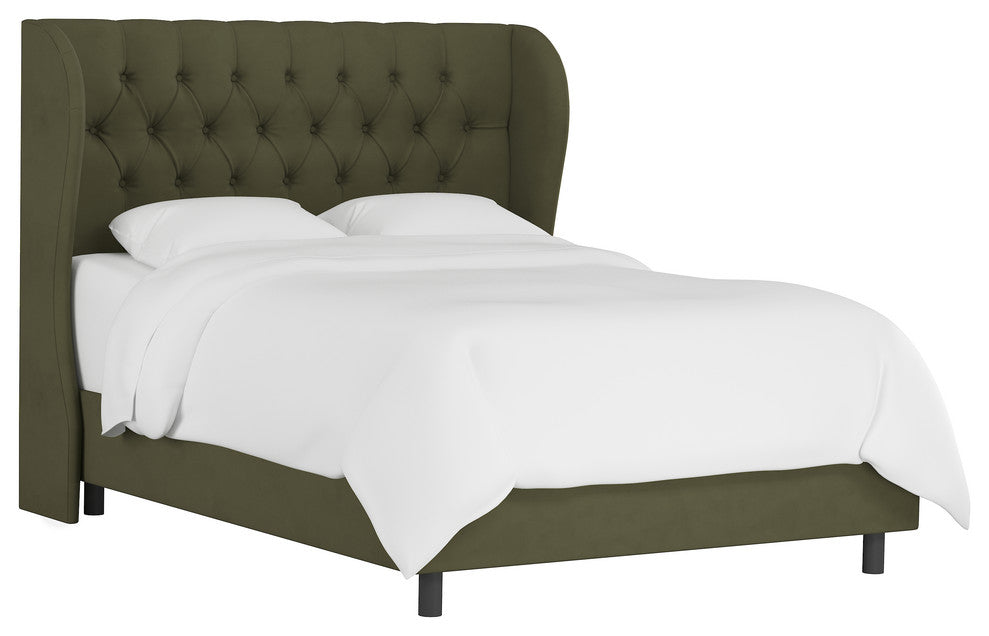 Bradwell Tufted Wingback Bed, Velvet Loden, King