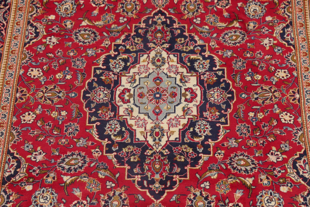 Consigned, Traditional Kashan Oriental Hand-Knotted Persian Area Rug, Red, 7x10