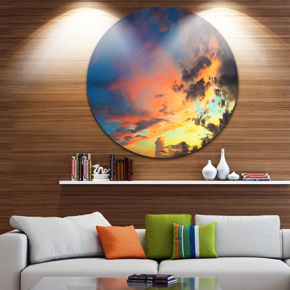 Cloudy Sky At Sunset Panorama, Skyscape Photo Disc Metal Wall Art, 38"