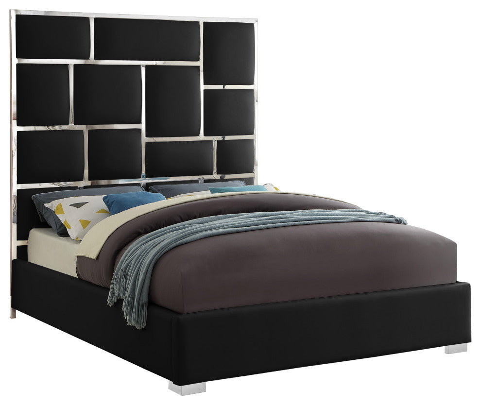 Milan Faux Leather Bed, Black, Queen