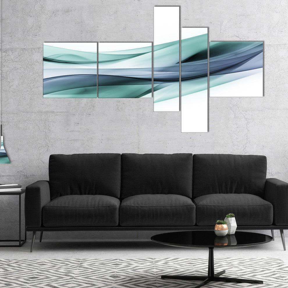 Fractal Lines Grey Blue, Abstract Canvas art print, 60"x32", 5 panels