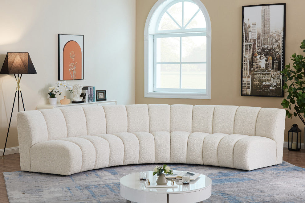Infinity Black Boucle Fabric Upholstered Arc Shaped Modular Sectional, Cream, 4-Piece, Arc-Shaped