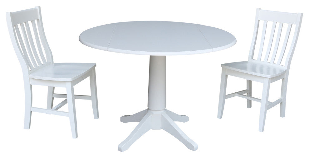 42" Round Top Pedestal Table with 2 Chairs, White