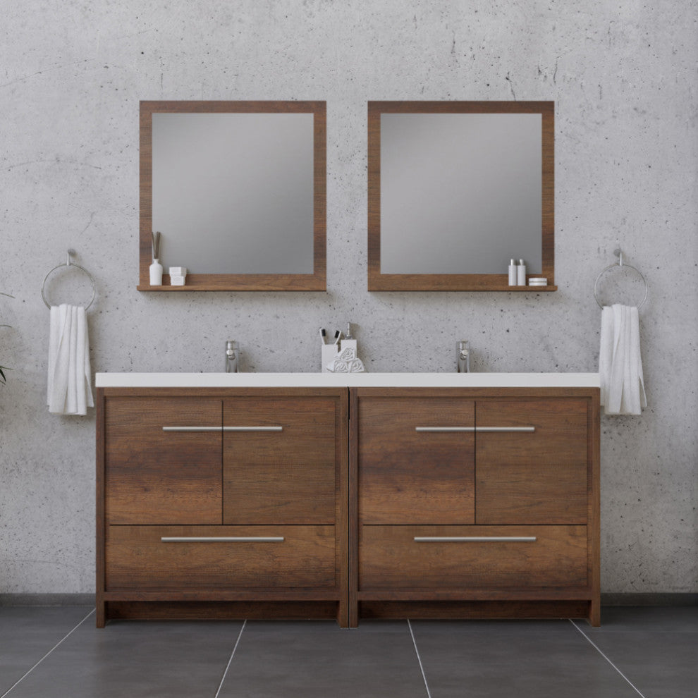Sortino 72 inch Double Bathroom Vanity With Sink, Rosewood