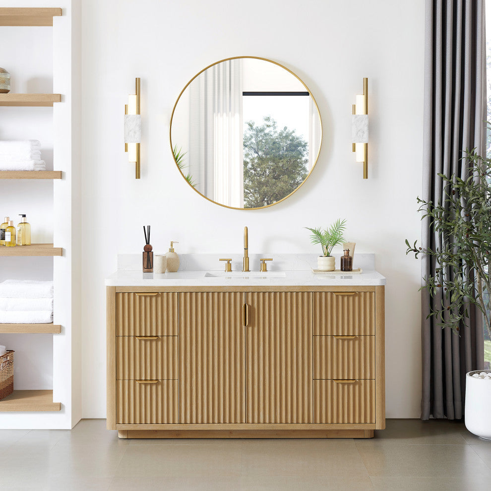 Cadiz Bath Vanity, Composite Stone Top, Washed Ash Grey, 60" Single Sink, No Mirror