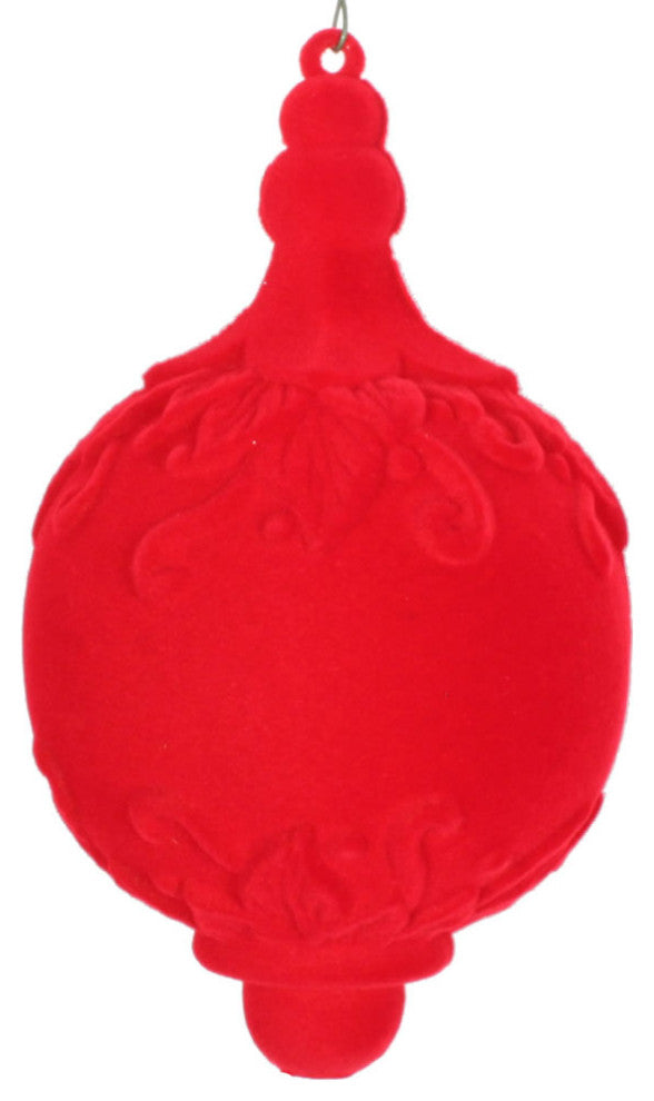 Vickerman Mt196203D 4" Red Flocked Drop Finial Ornament 3 Per Bag