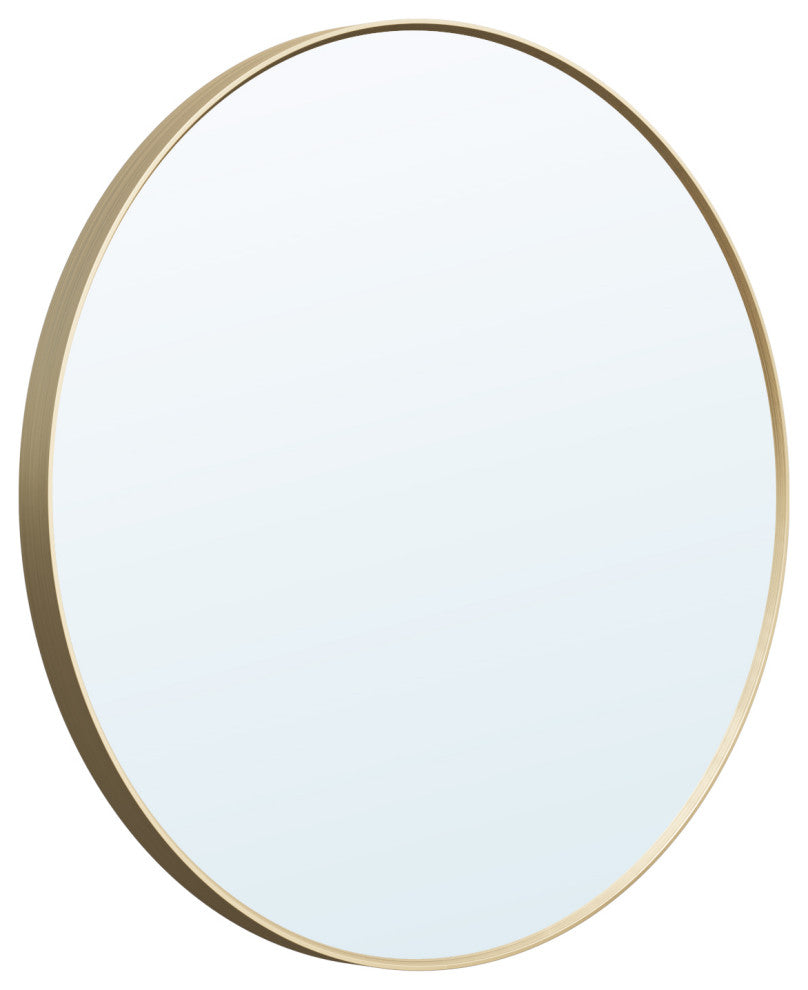 Bella Round Anodized Aluminum Wall Vanity Mirror, Brushed Gold, 28"x28"