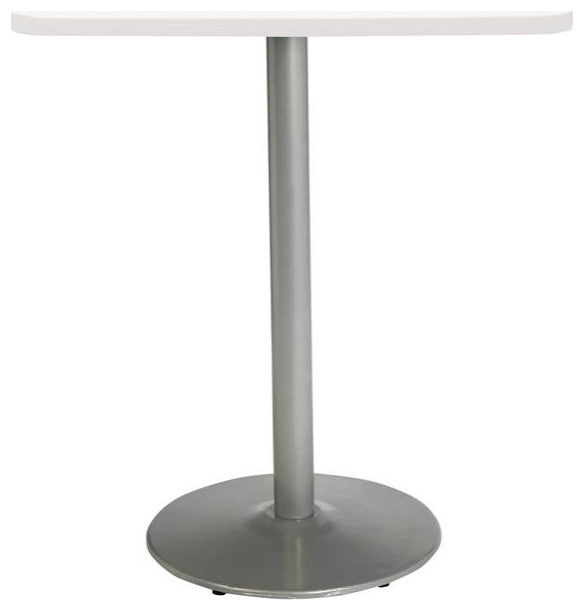 KFI Mode 36" Square Top Breakroom Table White Round Silver Base Bistro Height