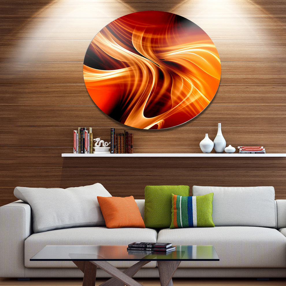 Orange Abstract Warm Fractal Design, Abstract Round Metal Wall Art, 11"