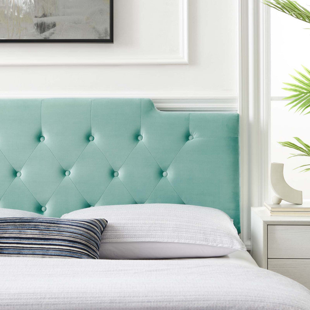 Tufted Headboard, Full Queen Size, Velvet, Blue, Modern Contemporary, Bedroom