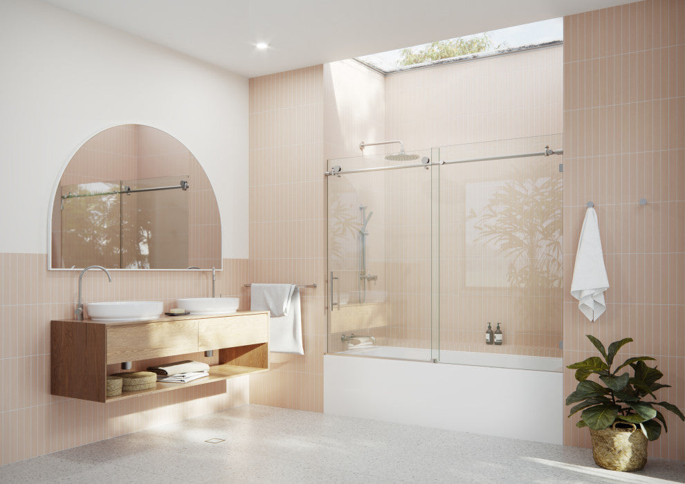 68-72"x60" Frameless Bath Tub Sliding Shower Door, Brushed Nickel