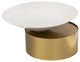 Damon White Metal Top Coffee Table, Brushed Brass Base