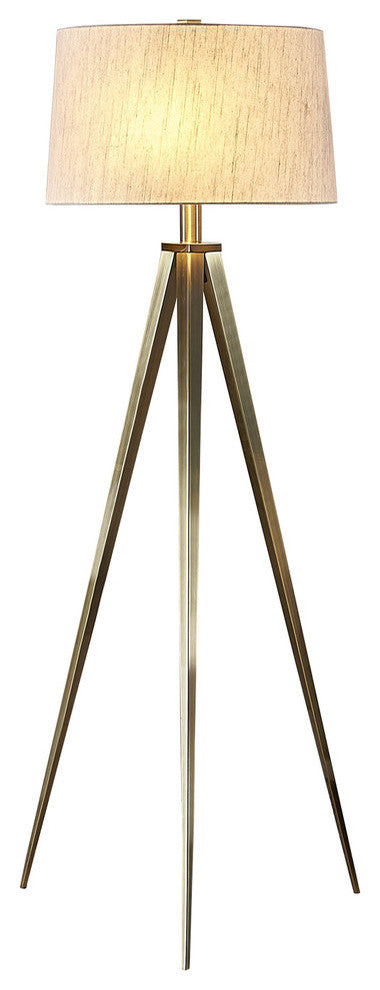 Artiva USA Hollywood 63" LED Tripod Floor Lamp With Dimmer, Antique Satin Brass