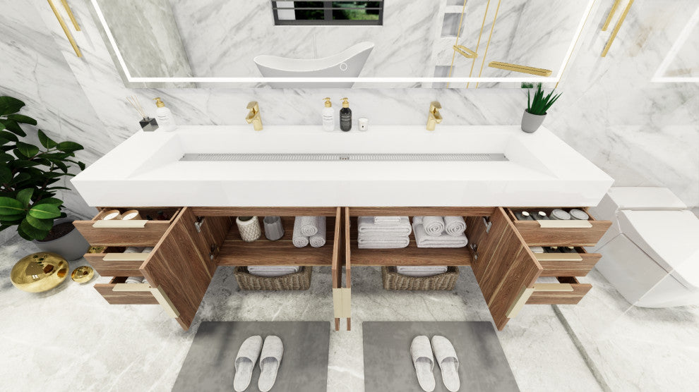Madison 84" Wall Standing Double Sink Vanity with Reinforced Acrylic Sink, White Oak