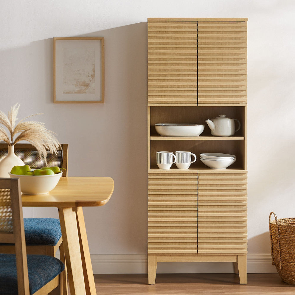Render Tall Bathroom Storage Cabinet, Oak