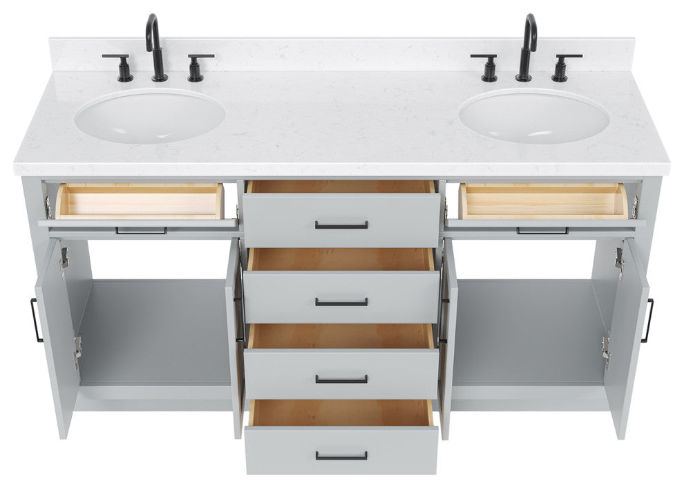 Ariel Hepburn 66"  Double Oval Sinks Vanity, Carrara Quartz