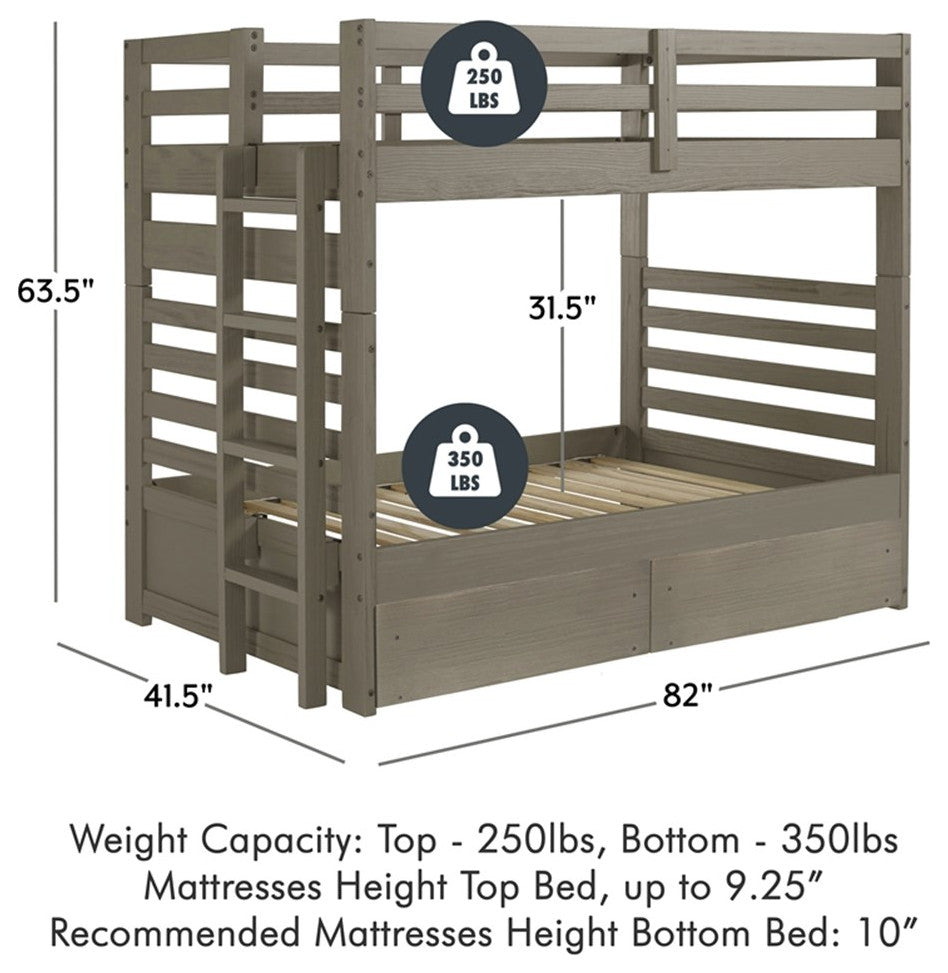 My Bed Now Everest Twin-over-Twin 2-Drawer Wood Bunk Bed with Ladder in Brown