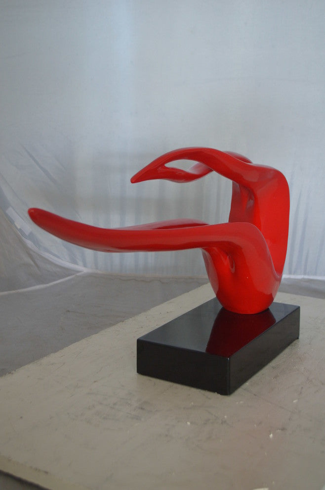 Modern Art Red Ribbon Resin Statue -  Size: 25"L x 6"W x 13"H.