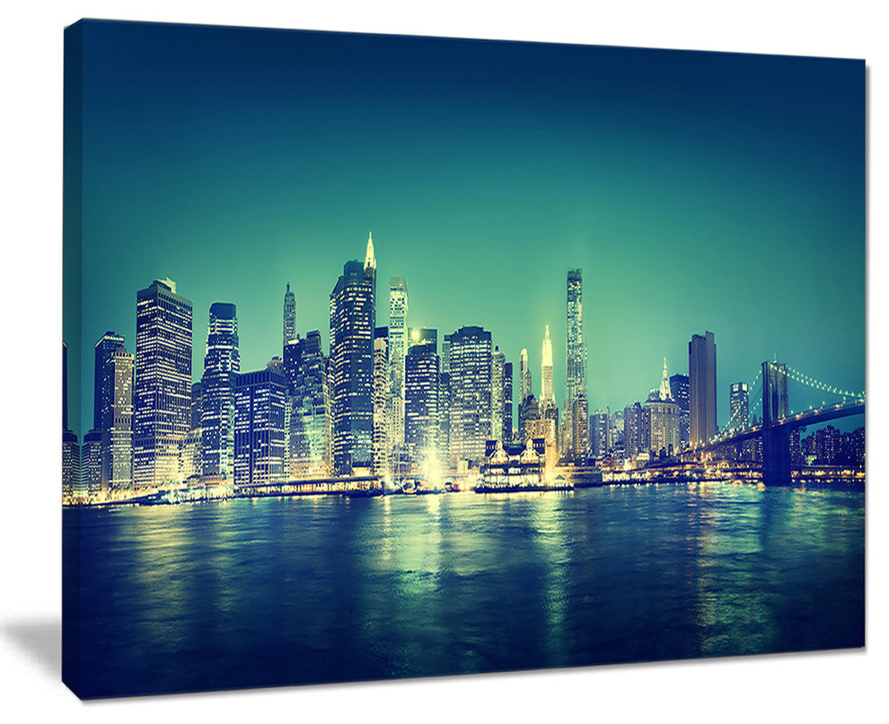 "New York City" Panorama Night Concept Cityscape Canvas Print40"x30"