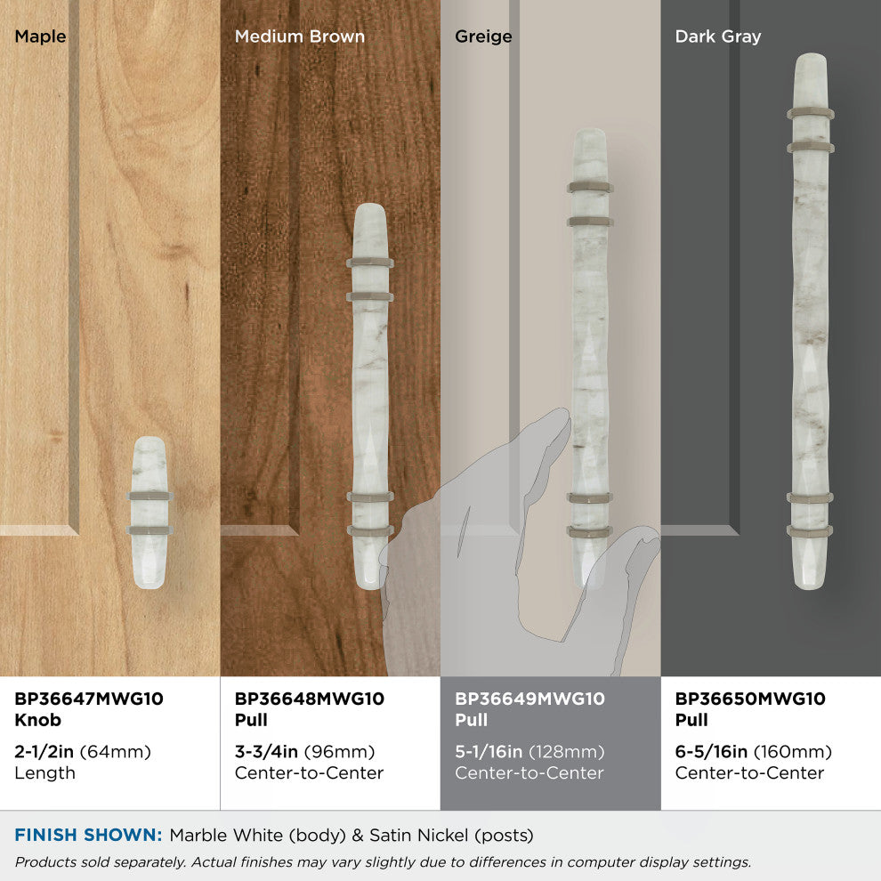 Carrione Cabinet Pull, Marble White/Satin Nickel, 5-1/16" Center-to-Center