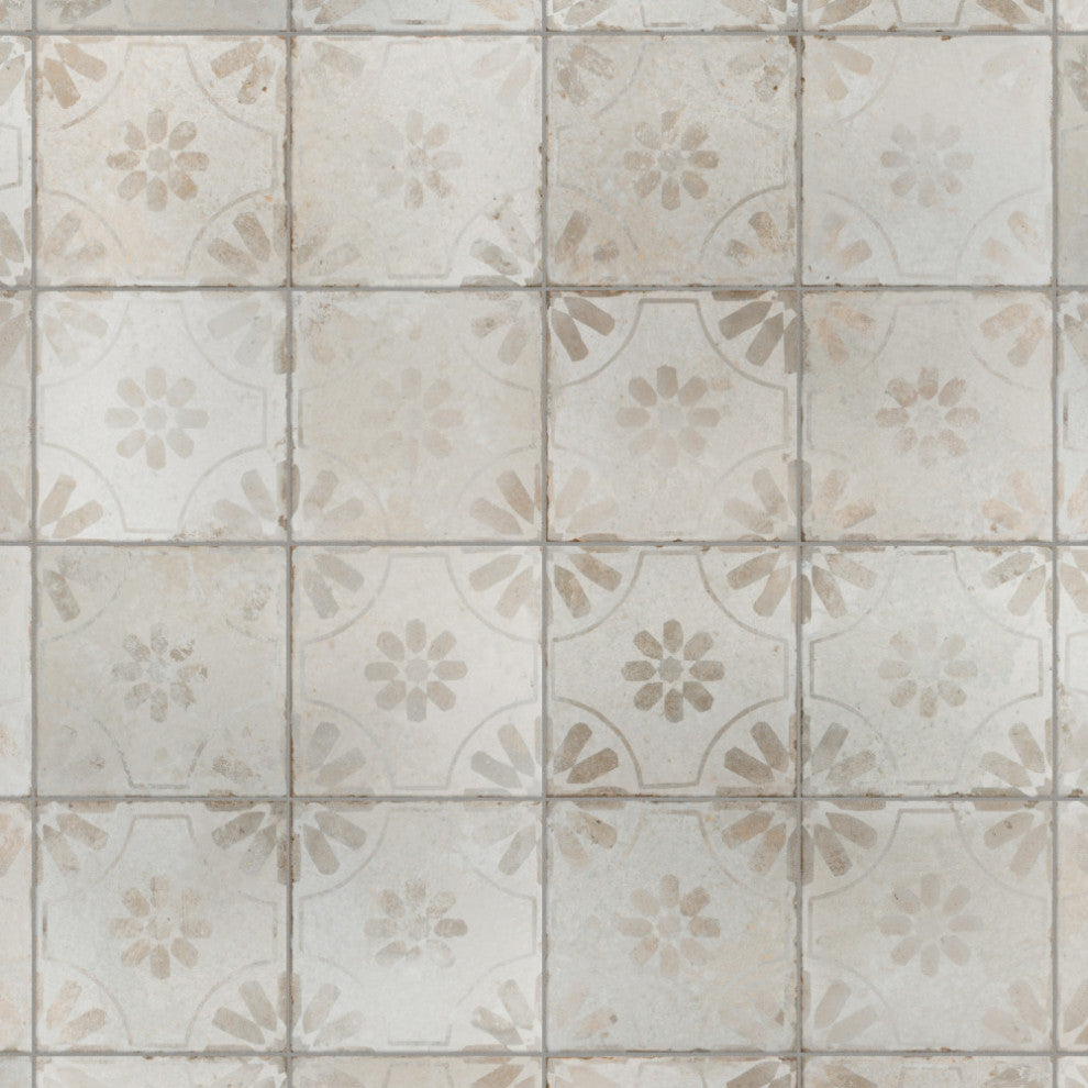 Kings Blume Encaustic Ceramic Floor and Wall Tile, White
