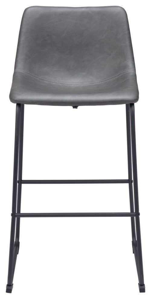 Bar Stool Chair, Set of 2, Faux Vinyl Leather, Charcoal, Black, Industrial