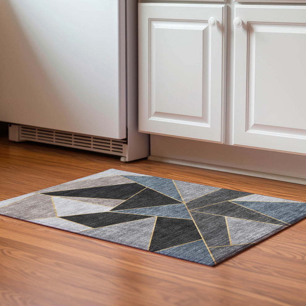 Premium Machine Washable Mayfield AMF636 Blue 1'8" x 2'6" Rug