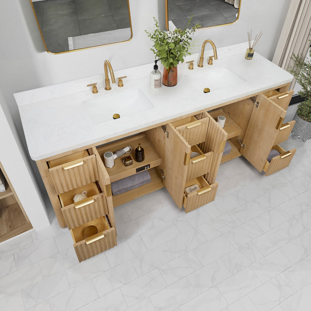 Vinnova Cadiz Bath Vanity, Composite Stone Top, Washed Ash Grey, 84", No Mirror