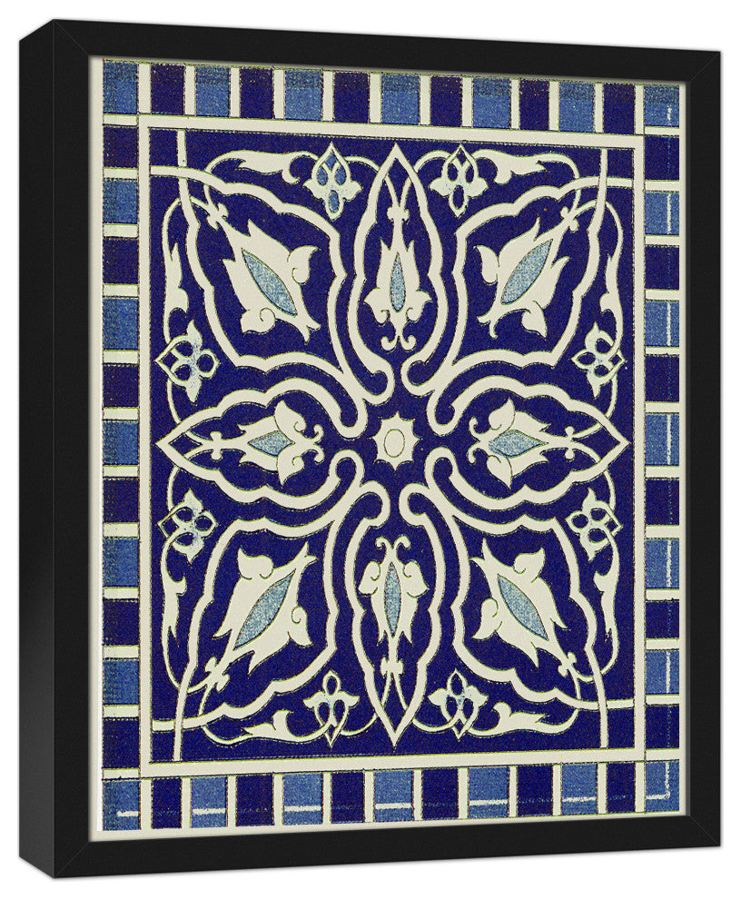 Blue Tile Bright Art 16x20 Black Framed Canvas