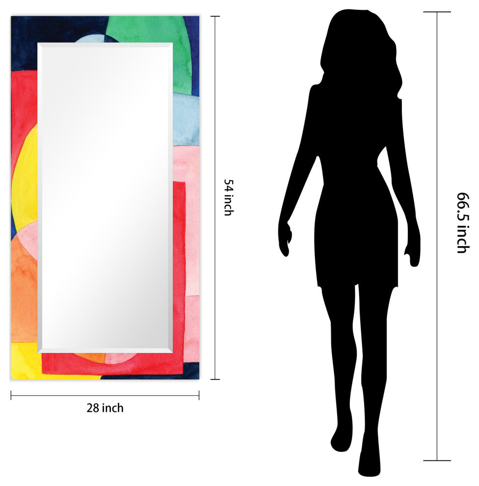 "Launder" Beveled Mirror on Printed Abstarct Tempered Art Glass, 54x28"