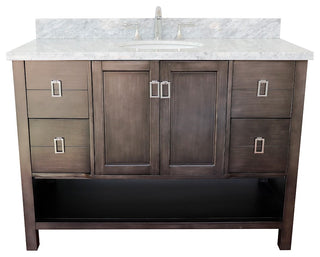 49" Single Vanity, Silvery Brown Finish With White Carrara Top