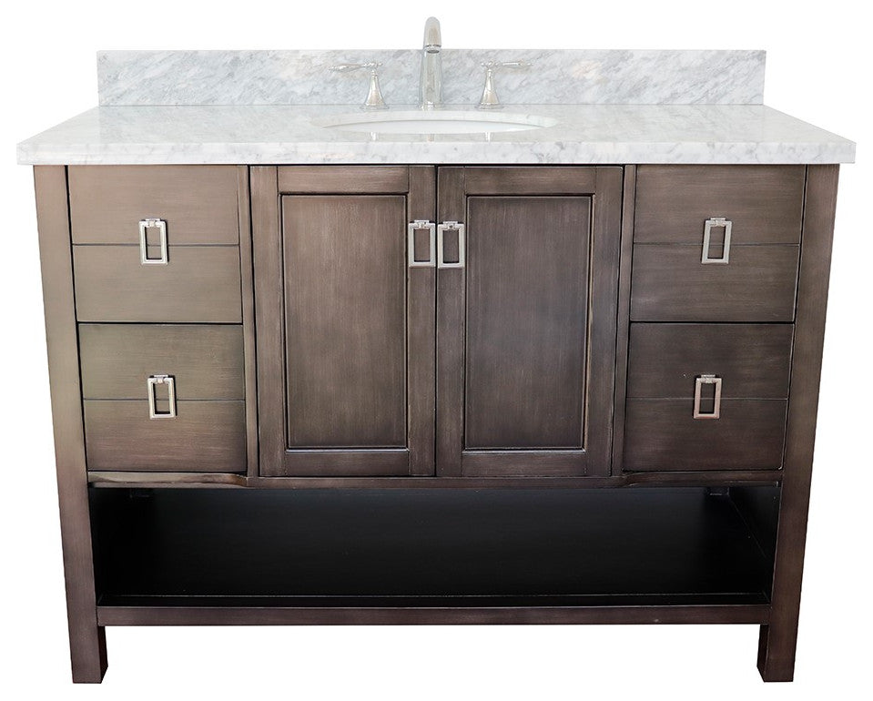 49" Single Vanity, Silvery Brown Finish With White Carrara Top